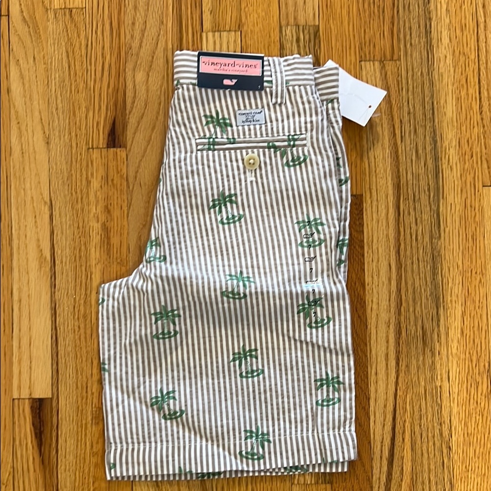 Vineyard Vines Striped Shorts with Palm Tree Print